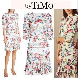 BYTIMO BUBBLE SATIN ROUCHING DRESS FLORA XS NWT 490$